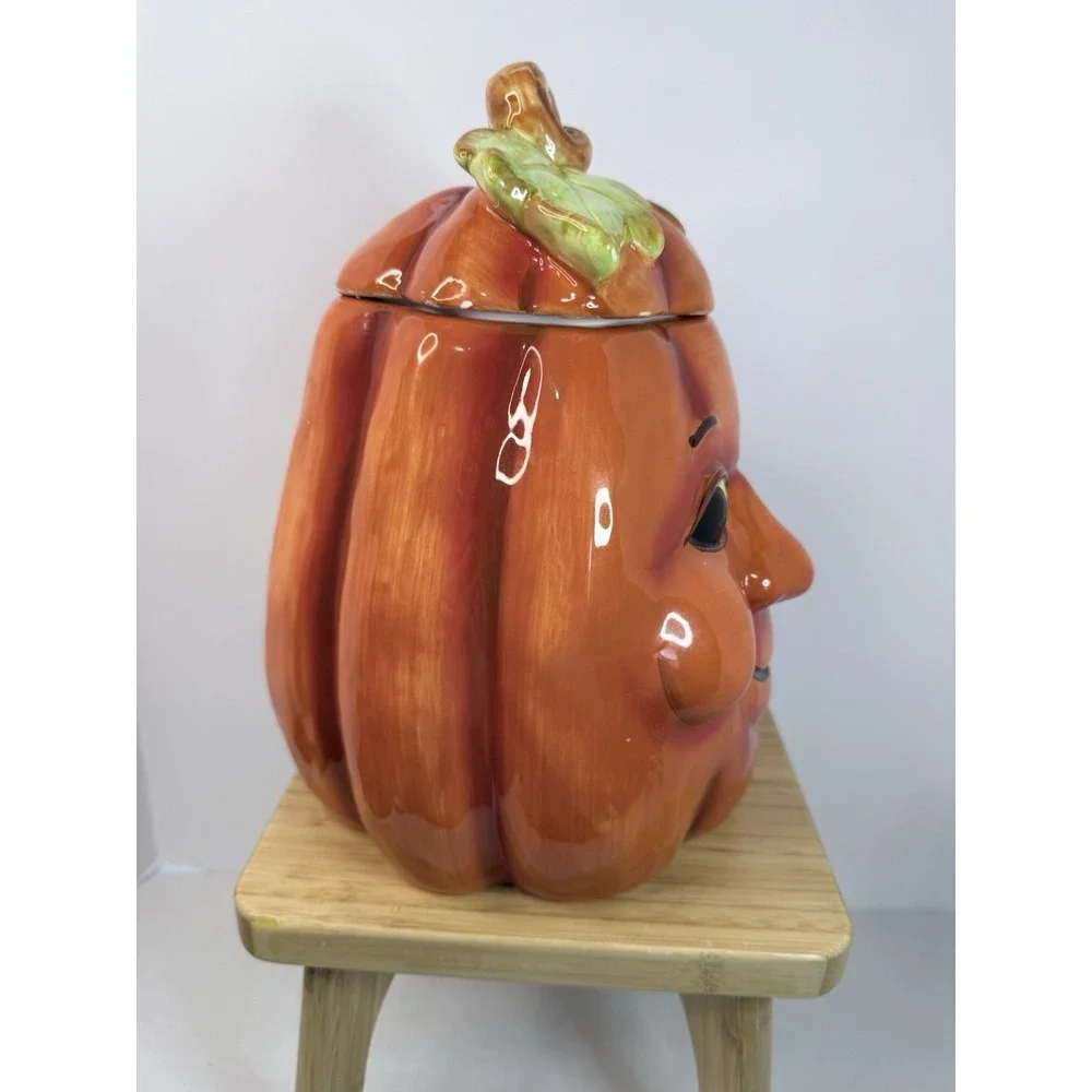 Vintage Anthropomorphic Pumpkin Smiling Face Jack O Lantern Cookie Candy Jar JOL